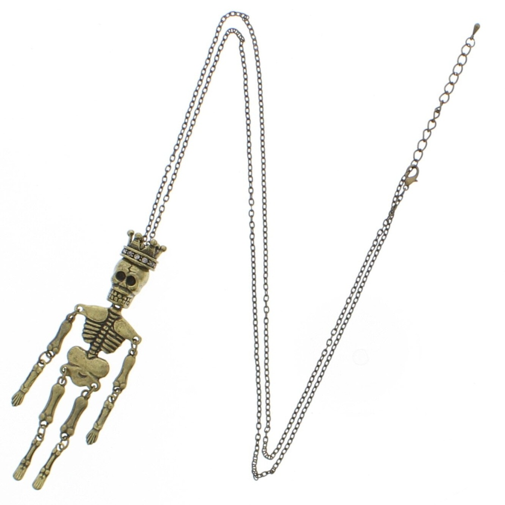 Zac's Alter Ego - Antique Gold Crazy King Skeleton on Adjustable Chain Necklace Ketting - Goudkleurig